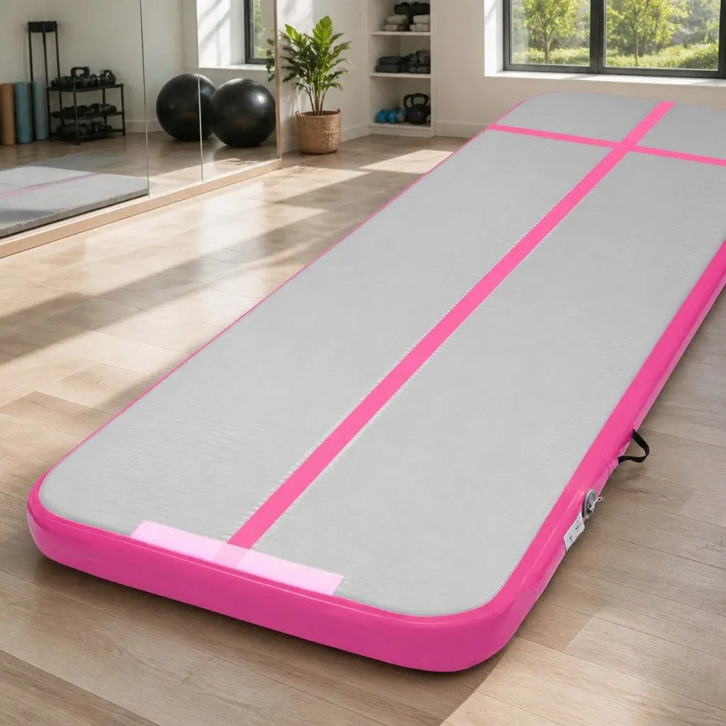 Air Track Gymnastics Mat Pink 4M Inflatable Cushioned Training Pad