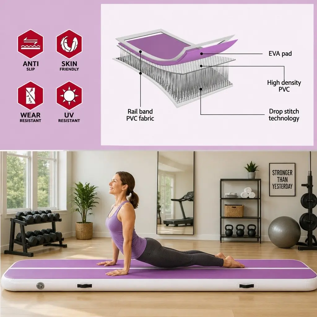 Air Track Gymnastics Mat Purple 4M Inflatable Tumbling Exercise