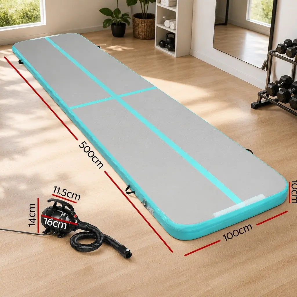 Inflatable Air Track Mat Green 5M Cushioned Landing Surface for Gymnastics Tumbling Training
