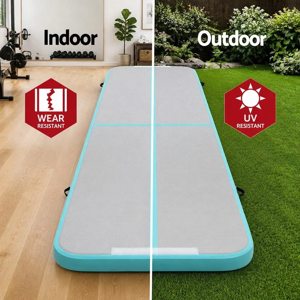 Inflatable Air Track Mat Green 5M Cushioned Landing Surface for Gymnastics Tumbling Training