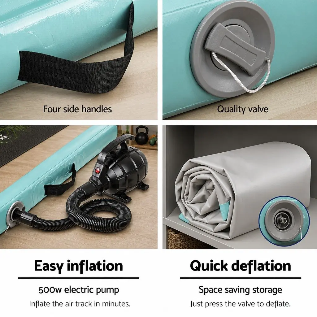 Inflatable Air Track Mat Green 5M Cushioned Landing Surface for Gymnastics Tumbling Training