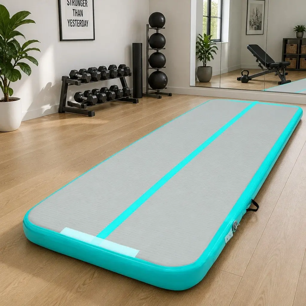 Inflatable Air Track Mat Grey 5M Cushioned Surface for Gymnastics Tumbling Yoga Home Fitness