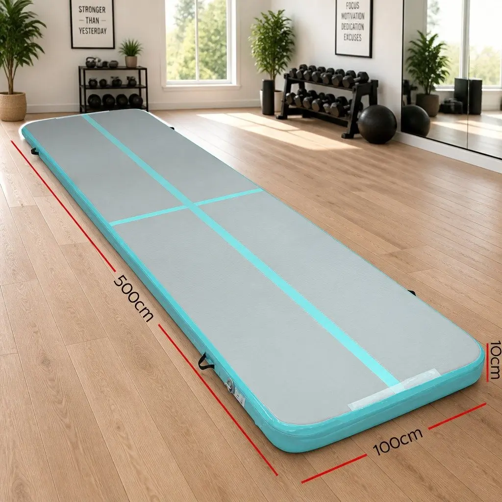 Inflatable Air Track Mat Grey 5M Cushioned Surface for Gymnastics Tumbling Yoga Home Fitness