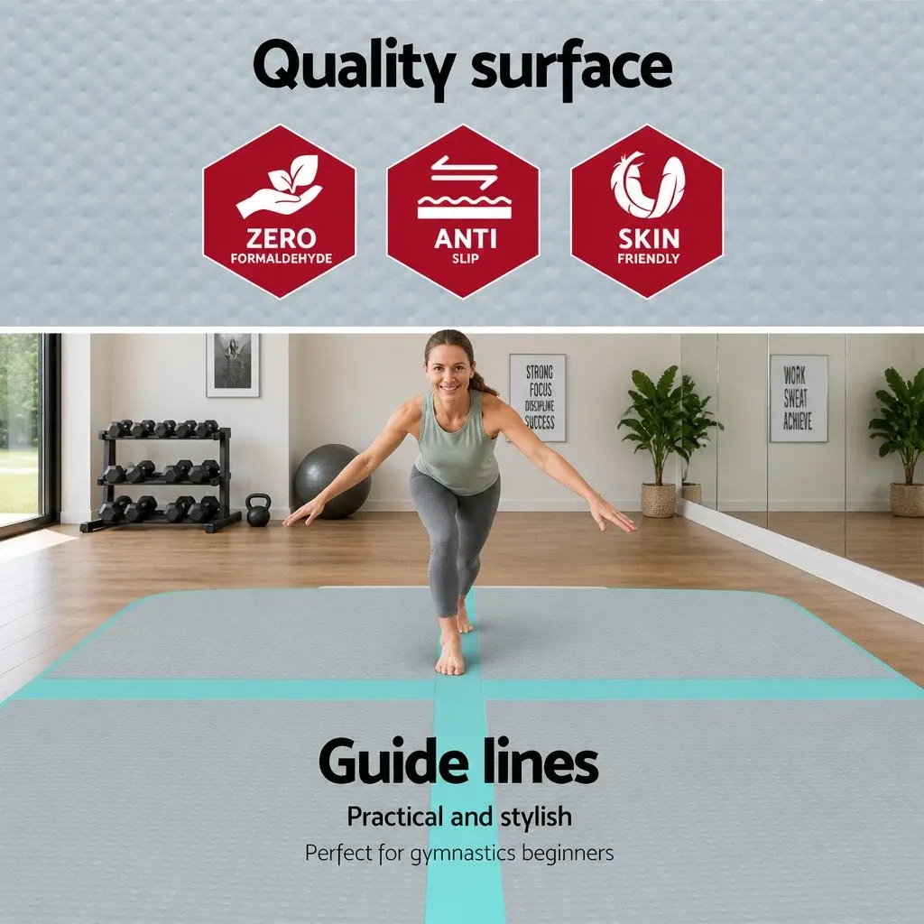 Inflatable Air Track Mat Grey 5M Cushioned Surface for Gymnastics Tumbling Yoga Home Fitness