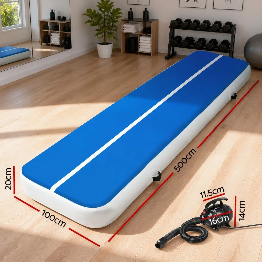 Inflatable Air Track Mat Blue 5M 20cm Thick Gymnastics Tumbling Training Landing Platform