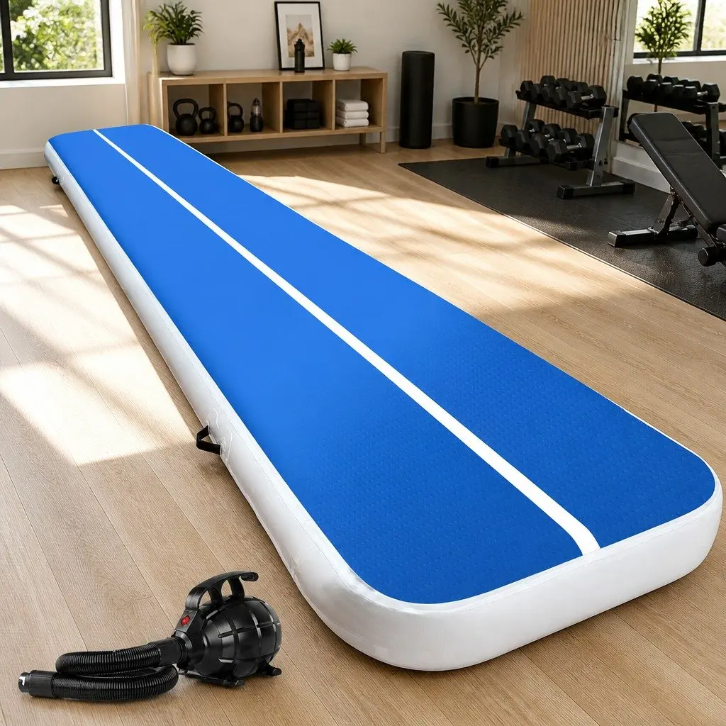 Inflatable Air Track Mat Blue 5M 20cm Thick Gymnastics Tumbling Training Landing Platform