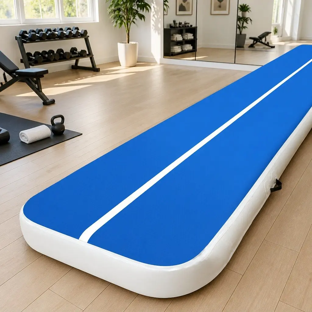 Inflatable Air Track Mat Blue White 5m x 1m 20cm Thick Gymnastic Tumbling Exercise Bouncy