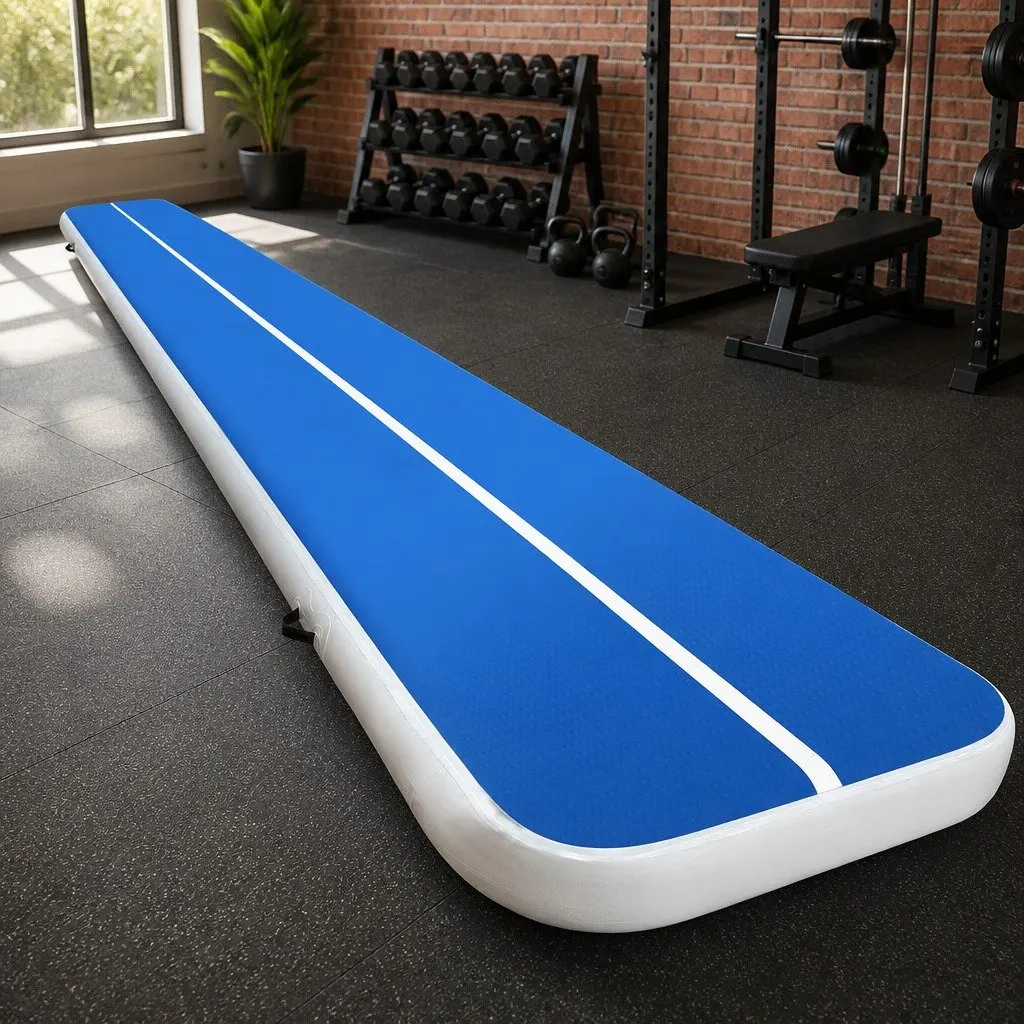 Inflatable Air Track Mat Blue 6m x 1m Cushioned Surface for Gymnastics Tumbling Exercise Training
