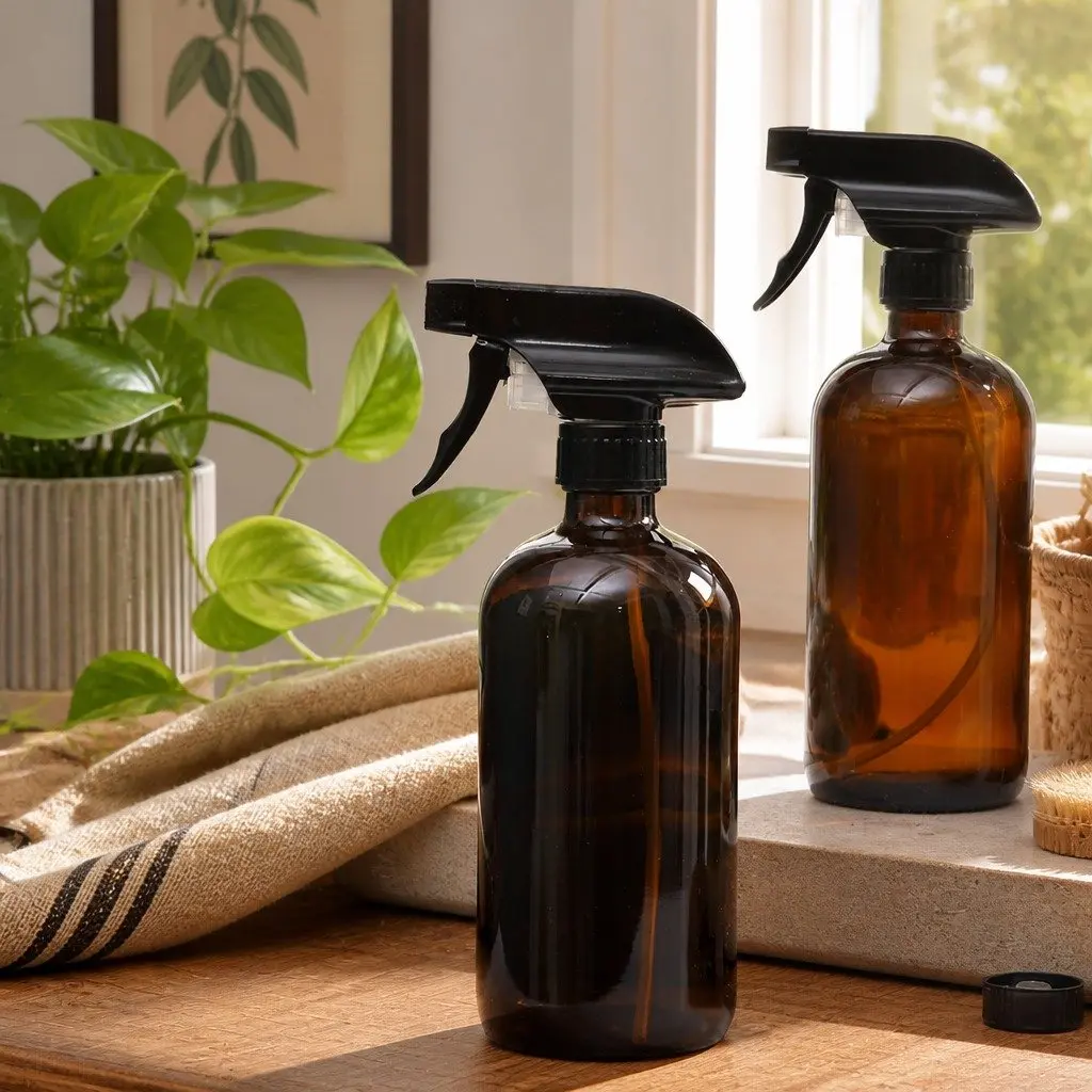 Amber Glass Spray Bottles 500ml Ergonomic Trigger Nozzle Rotatable Nozzle Fine Mist Stream