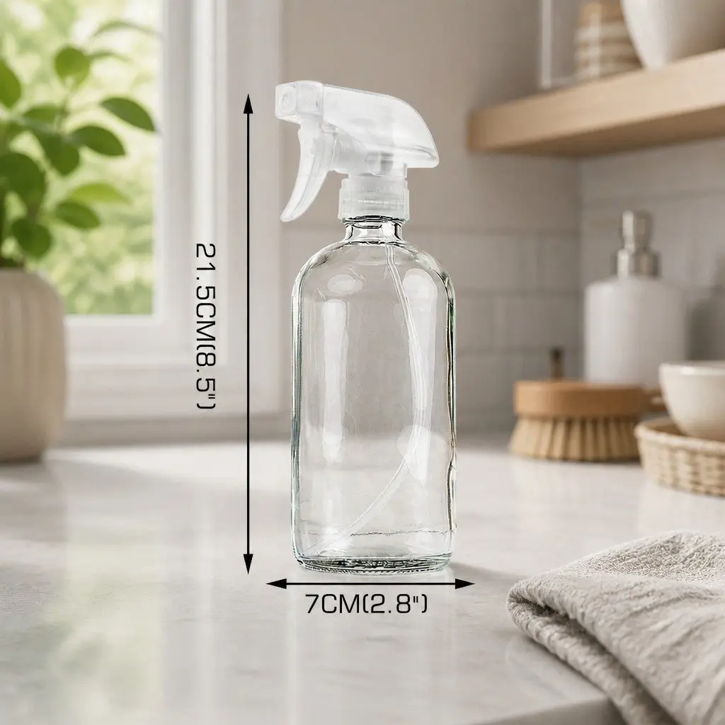500ml Clear Glass Spray Bottles Adjustable Nozzle Ergonomic Trigger 6 Pack