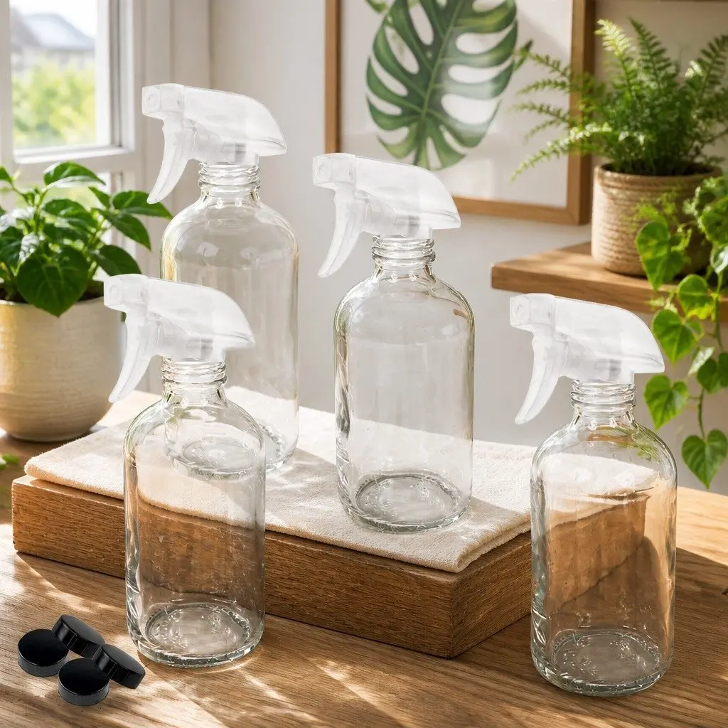 500ml Clear Glass Spray Bottles Adjustable Nozzle Ergonomic Trigger 6 Pack