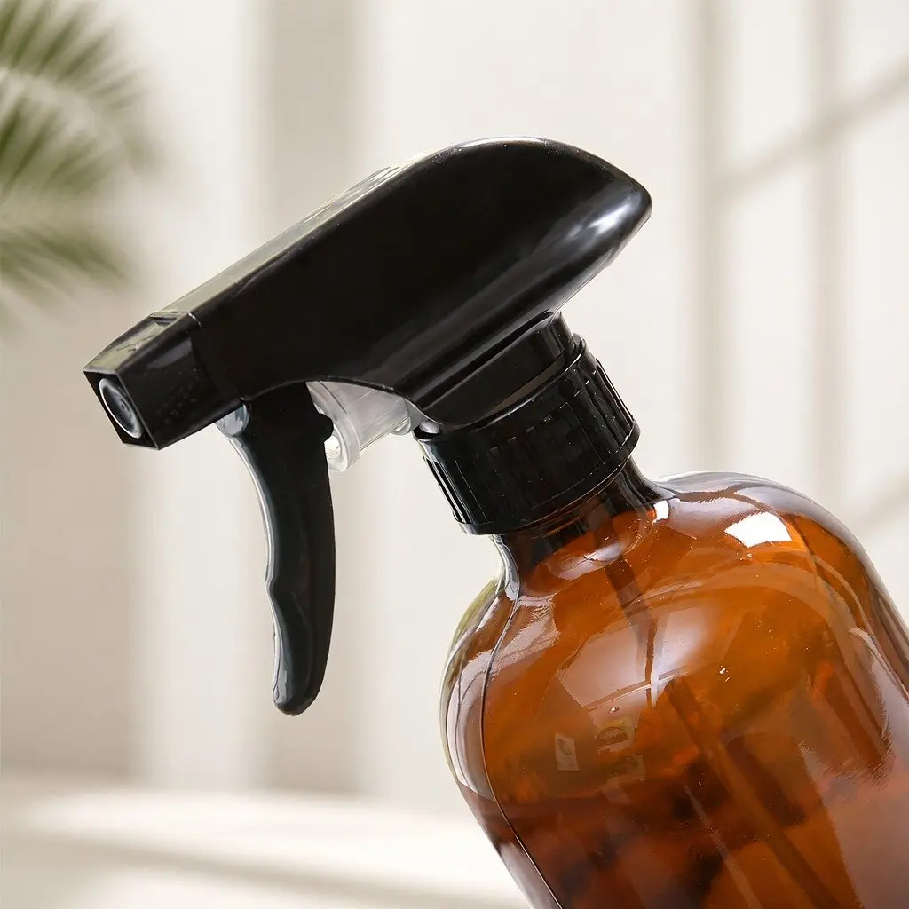 Amber Glass Spray Bottles 500ml Trigger Nozzle Mist Stream Mode Set of 4