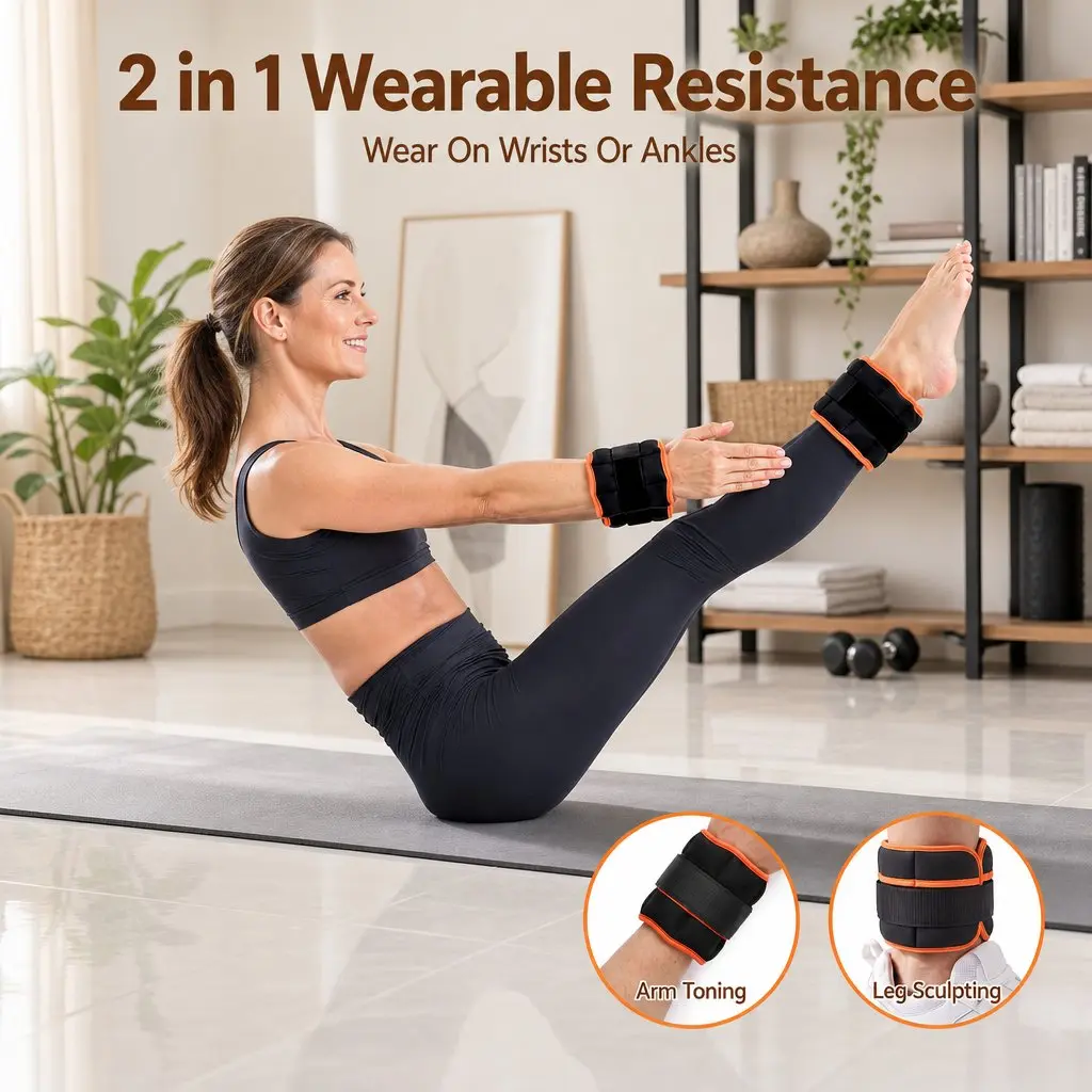 Adjustable Ankle Weights Black 34.5L x 14W cm Removable Sandbags for Home Gym