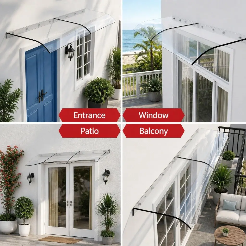 Awning Transparent 0.4m x 2m Polycarbonate Sheet UV Rain Protection