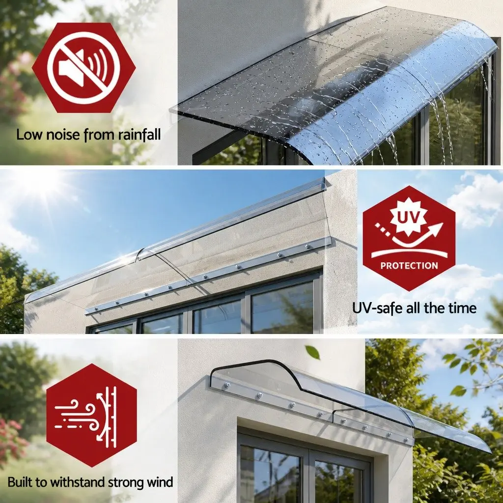 Awning Transparent 0.4m x 2m Polycarbonate Sheet UV Rain Protection
