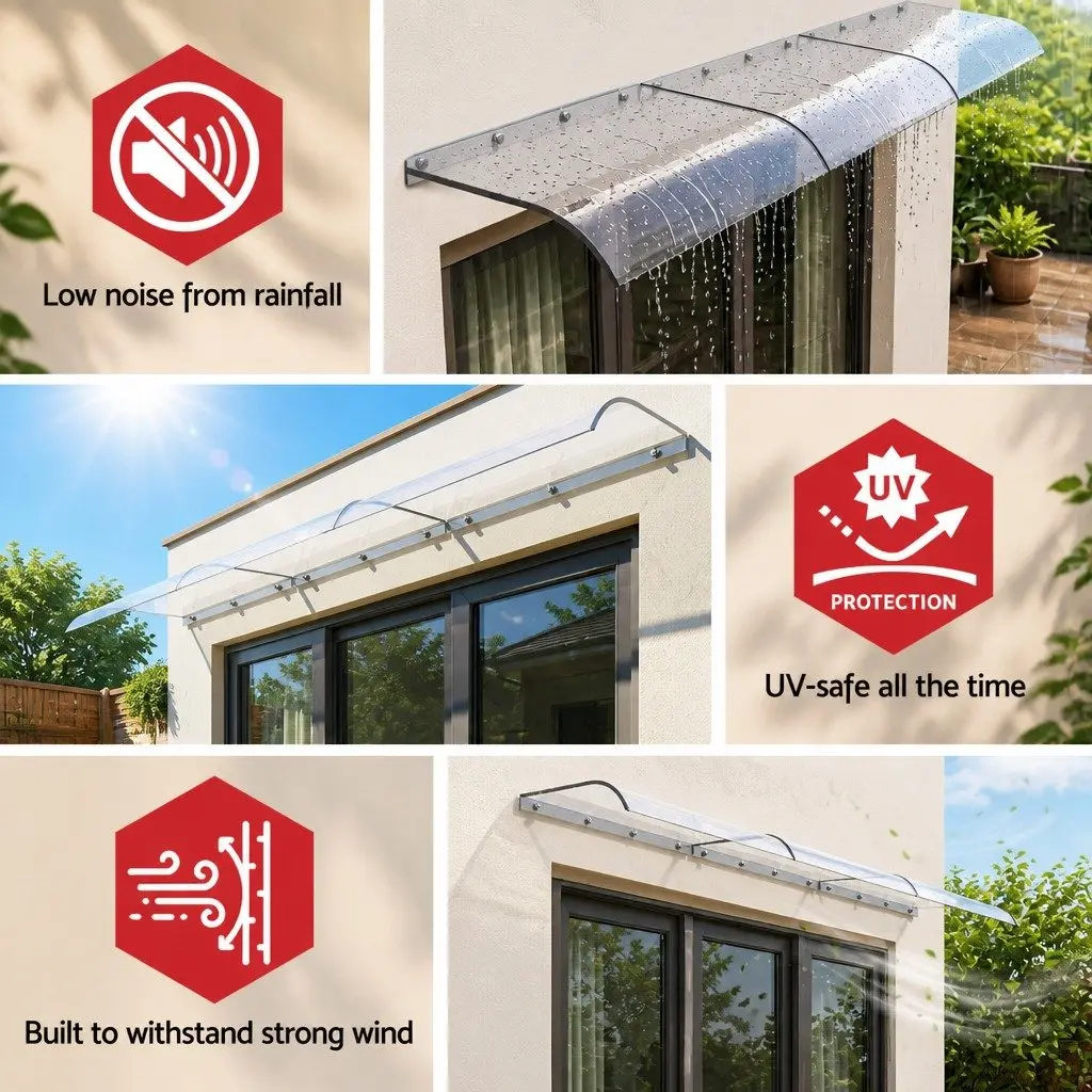 Awning Transparent 0.4m x 3m Polycarbonate Sheet Weather Protection DIY Installation