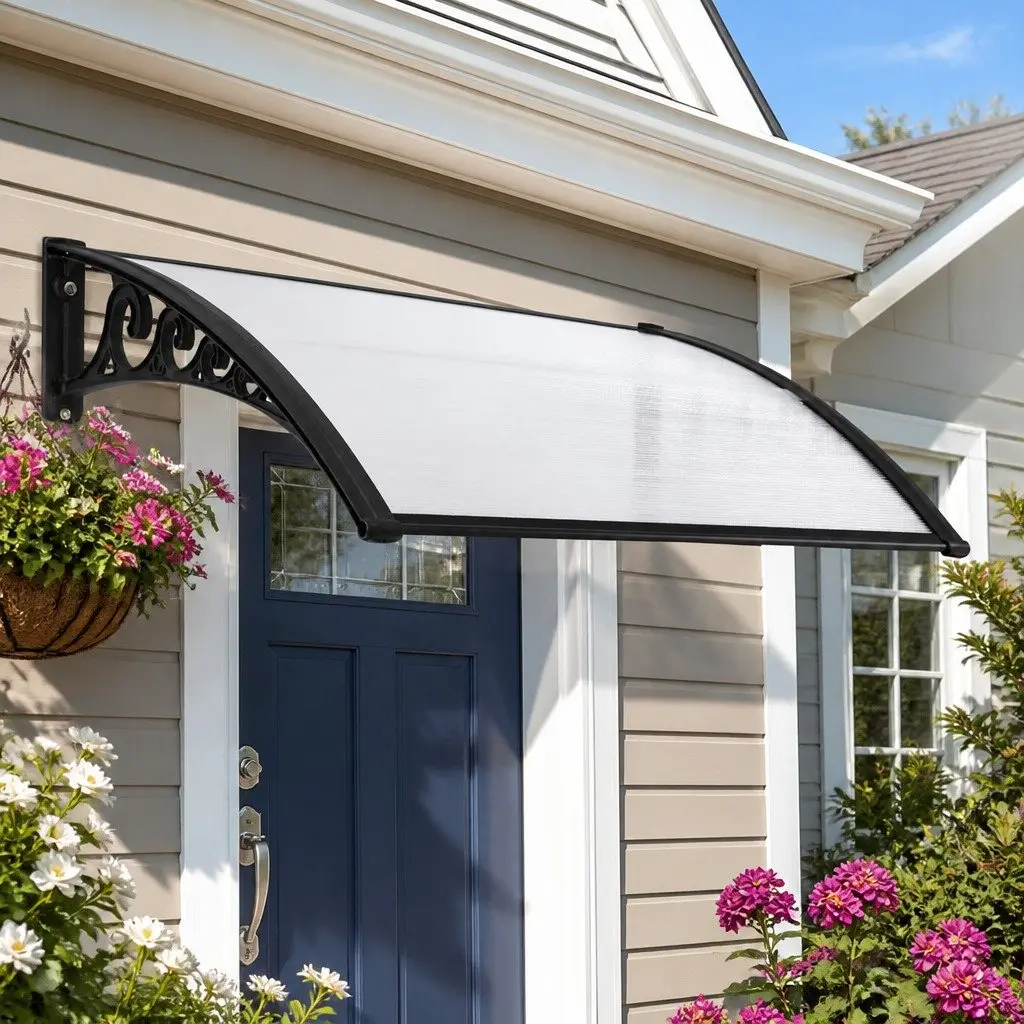 Window Door Awning Transparent 0.8M x 1M PC Panel Canopy UV Rain Resistant