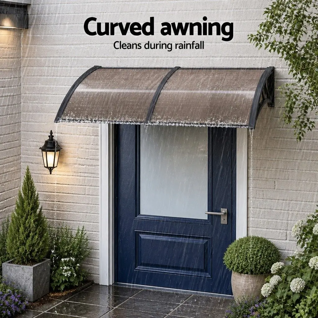 Window Door Awning Brown 0.8m x 2m Polycarbonate Panel Shade Cover