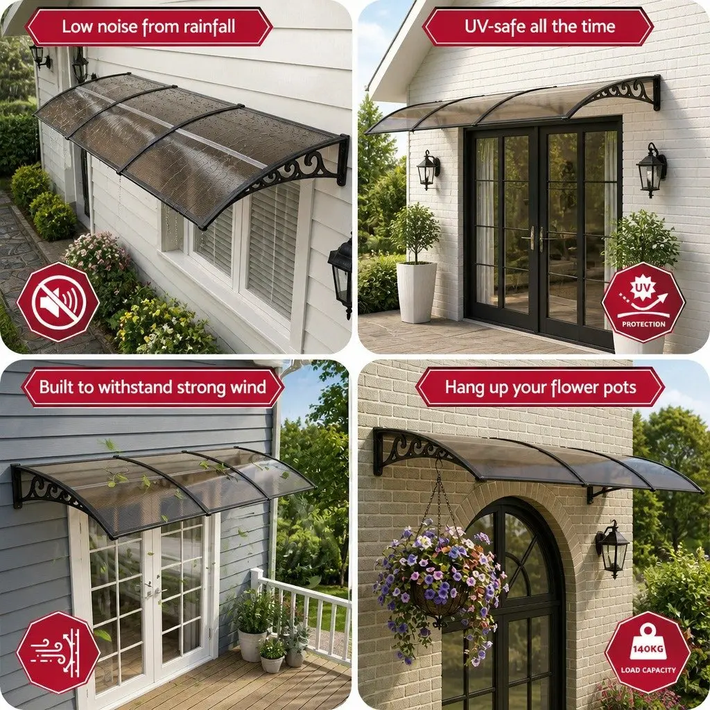 Window Door Awning Brown 0.8m x 3m Polycarbonate Canopy