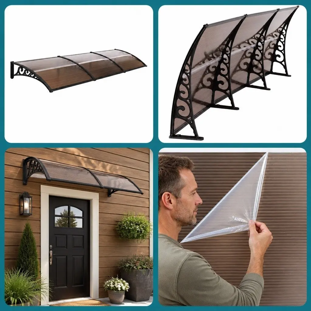 Window Door Awning Brown 0.8m x 3m Polycarbonate Canopy