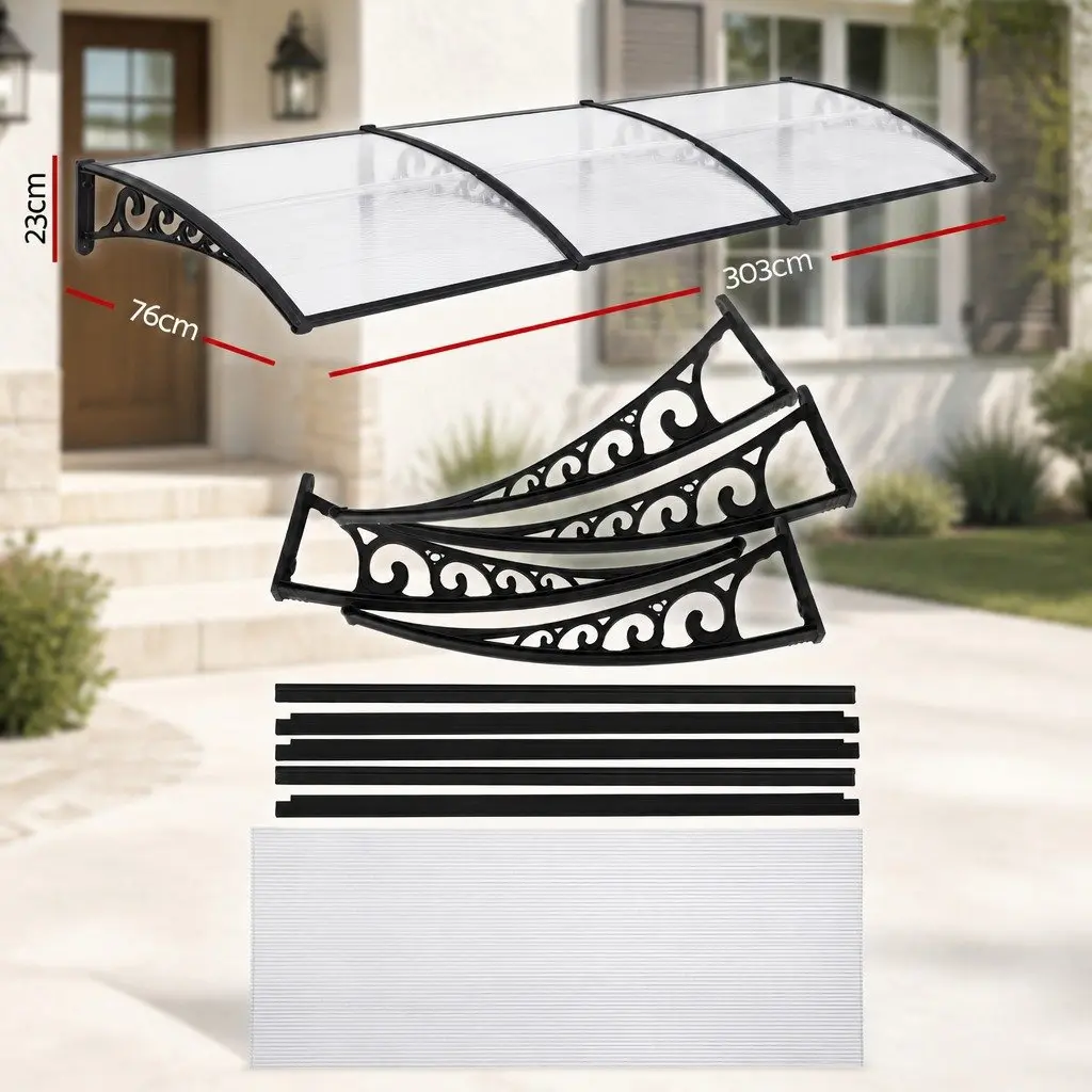 Window Door Awning 0.8mx3m Transparent PC Panel Canopy Balcony Cover