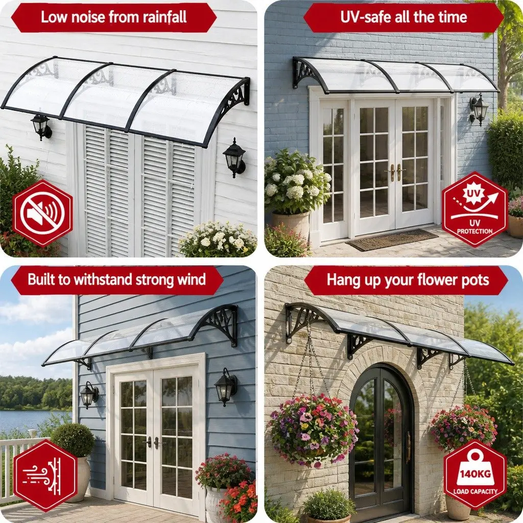Window Door Awning 0.8mx3m Transparent PC Panel Canopy Balcony Cover