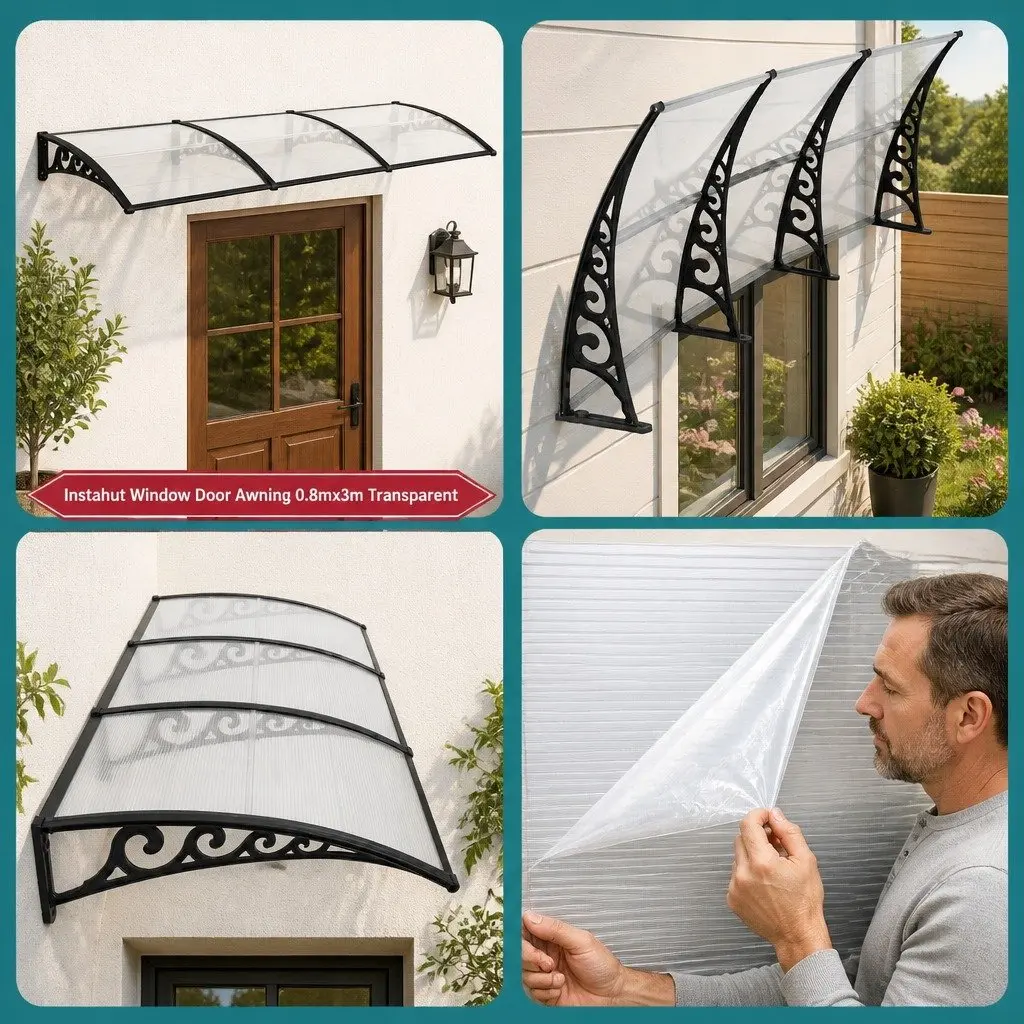 Window Door Awning 0.8mx3m Transparent PC Panel Canopy Balcony Cover