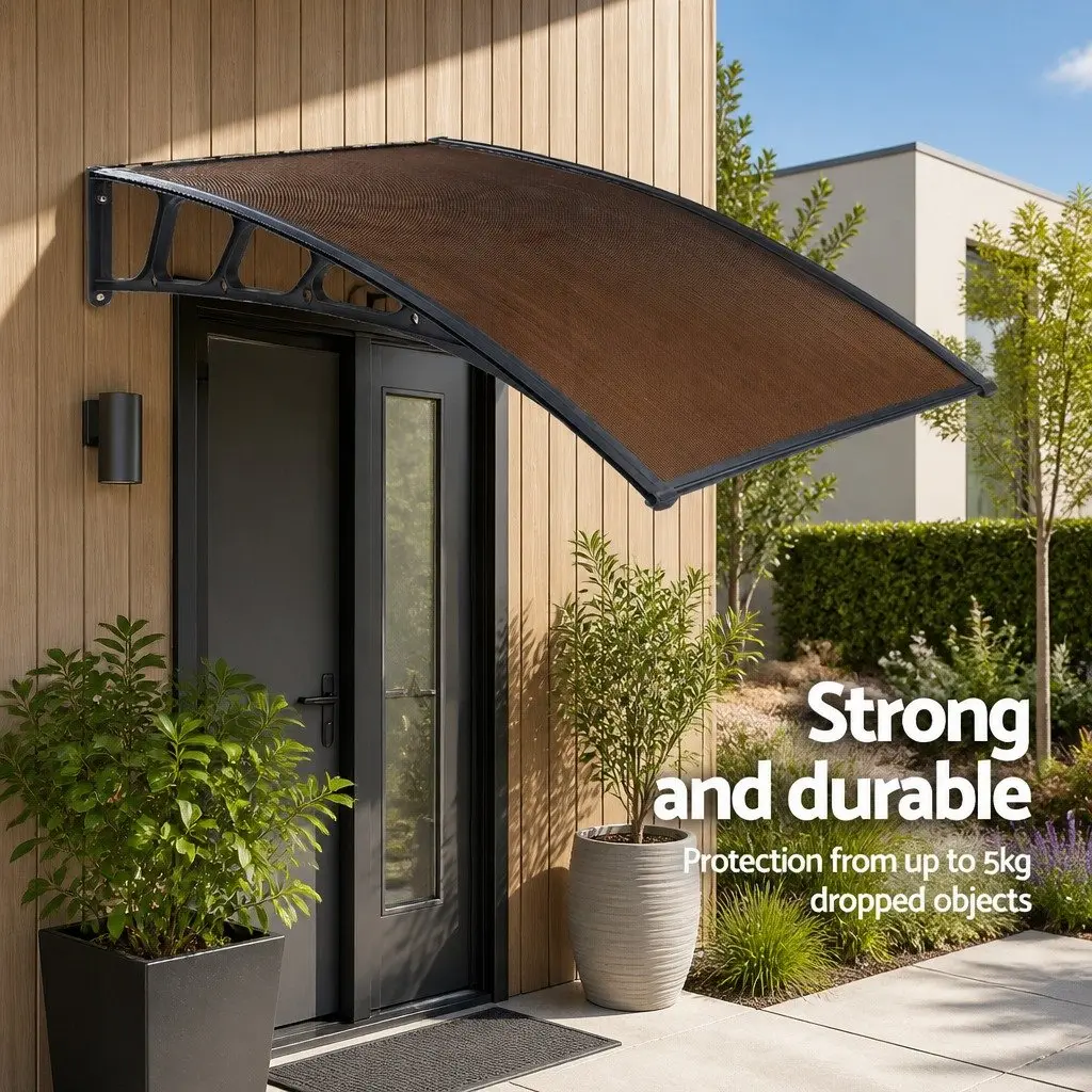 Awning Canopy Brown 1.5M x 3M PC Panel Black Bracket Outdoor Shade