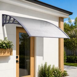 Window Door Awning Canopy 1.5m x 3m Clear Panel Grey Brackets DIY Installation