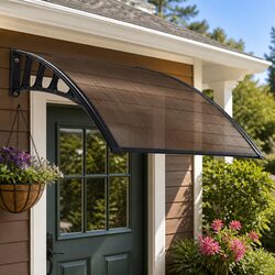 Window Door Awning Canopy 1.5m x 4m Brown Panel Black Frame Outdoor Shade