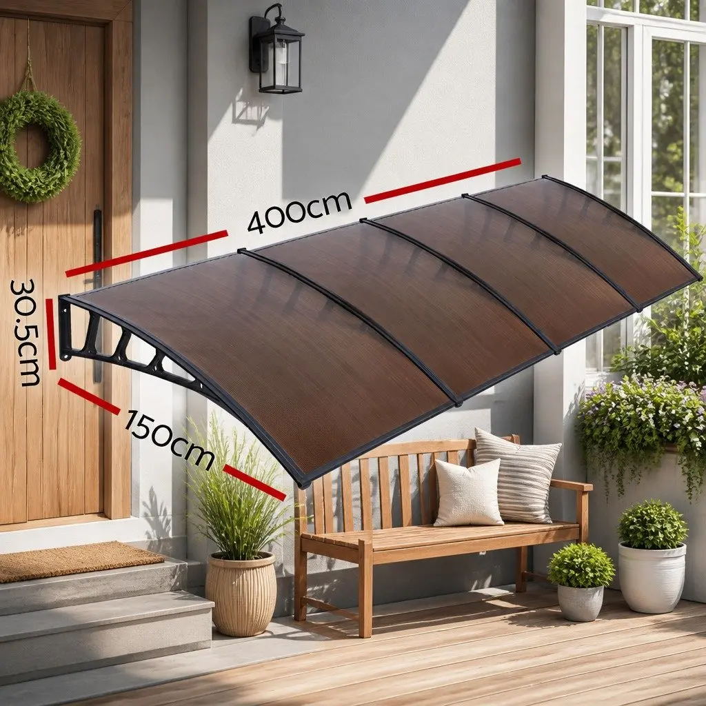Awning Brown 1.5m x 4m Outdoor Shade UV and Rain Resistant Panel with Black Frame