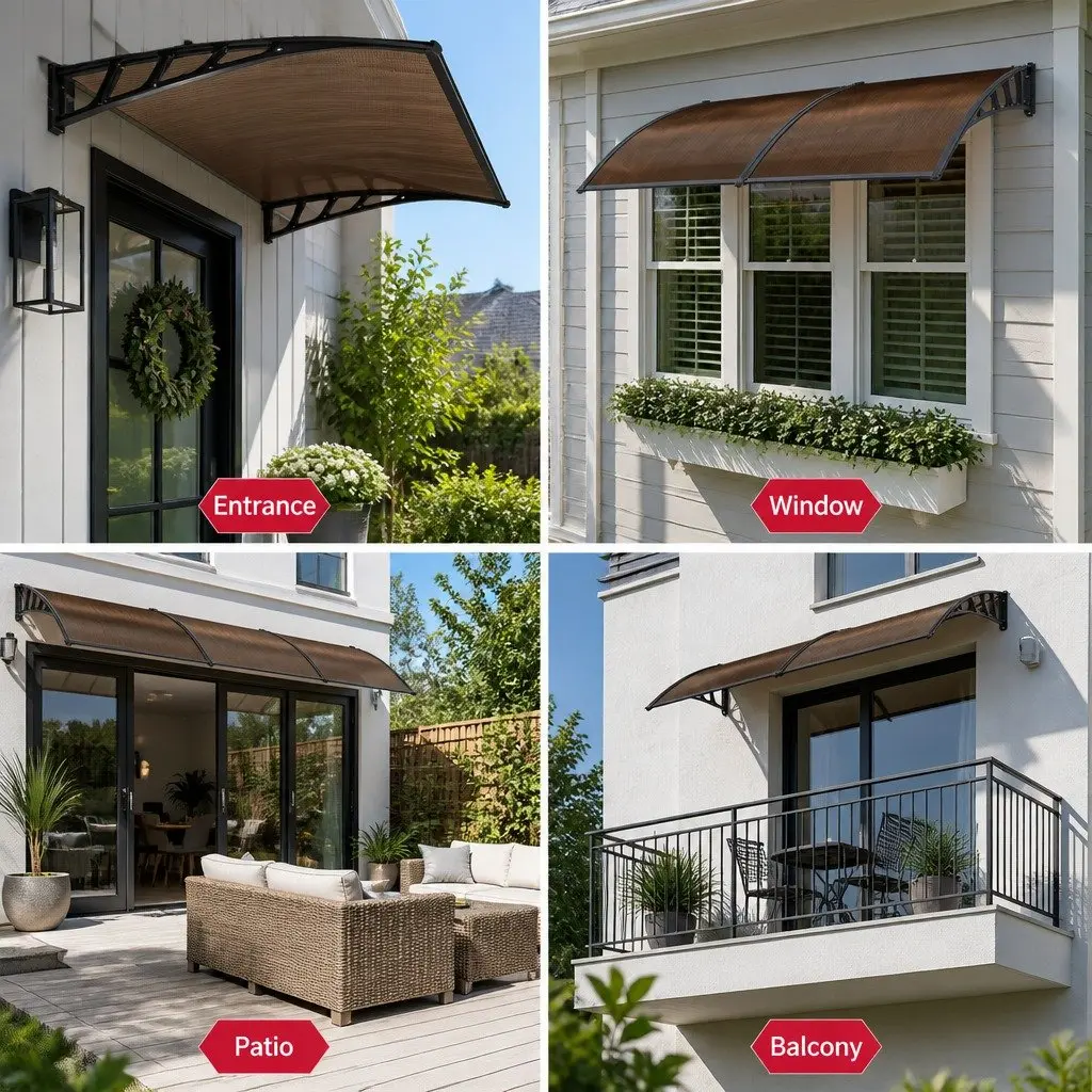 Awning Brown 1.5m x 4m Outdoor Shade UV and Rain Resistant Panel with Black Frame