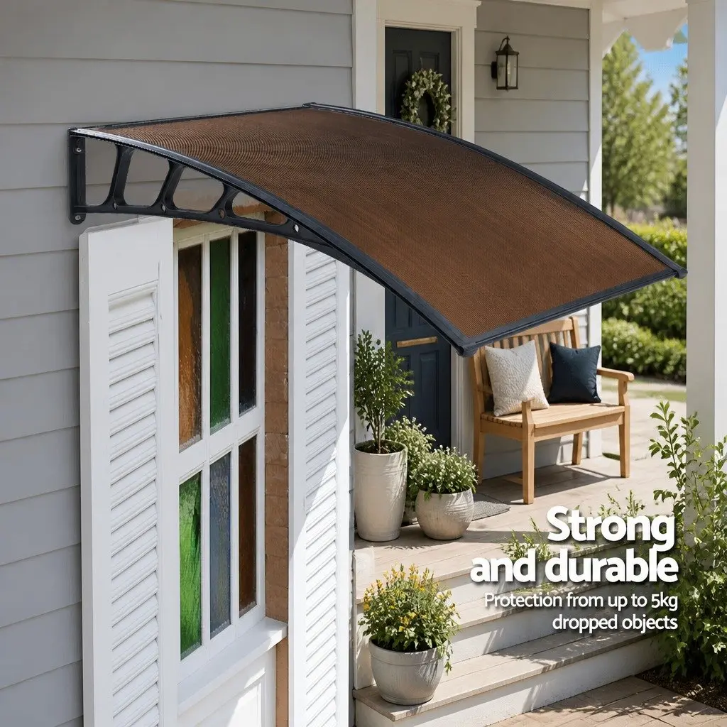 Awning Brown 1.5m x 4m Outdoor Shade UV and Rain Resistant Panel with Black Frame
