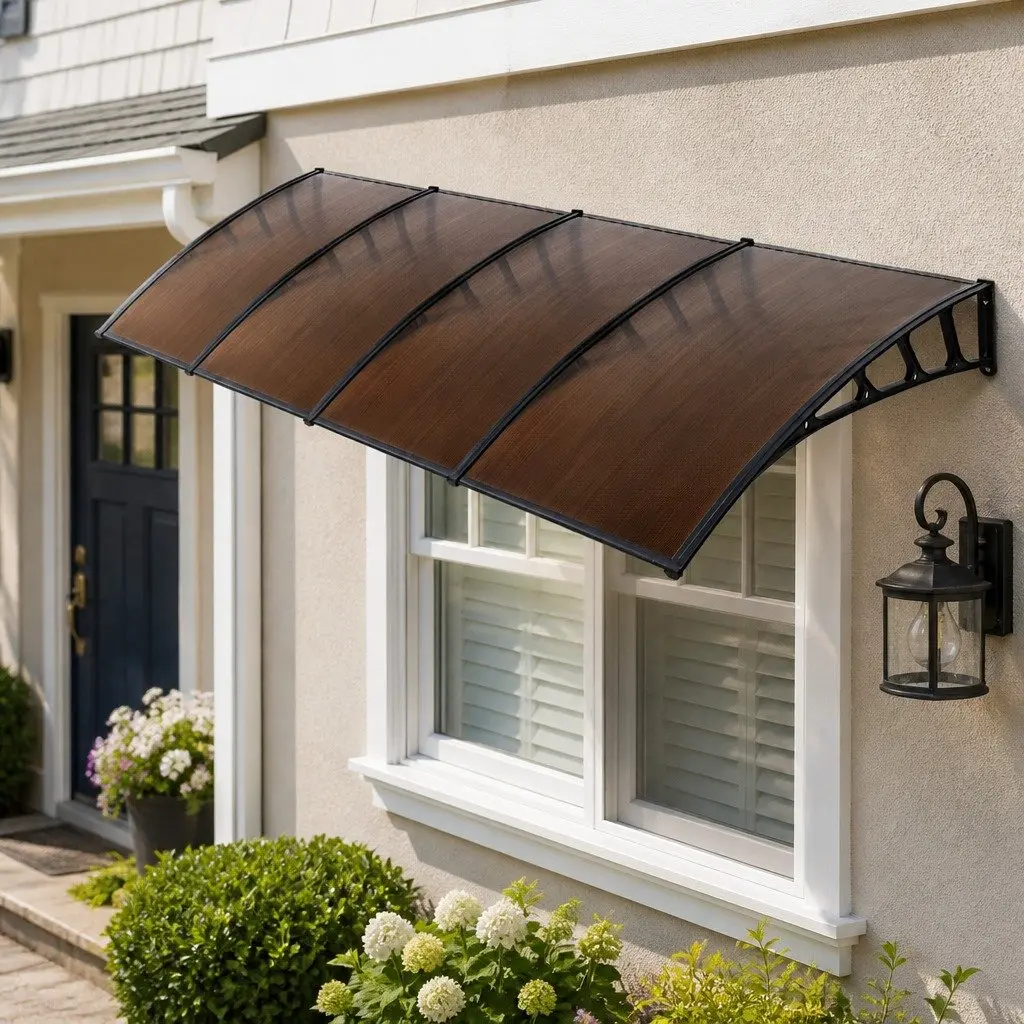 Awning Brown 1.5m x 4m Outdoor Shade UV and Rain Resistant Panel with Black Frame
