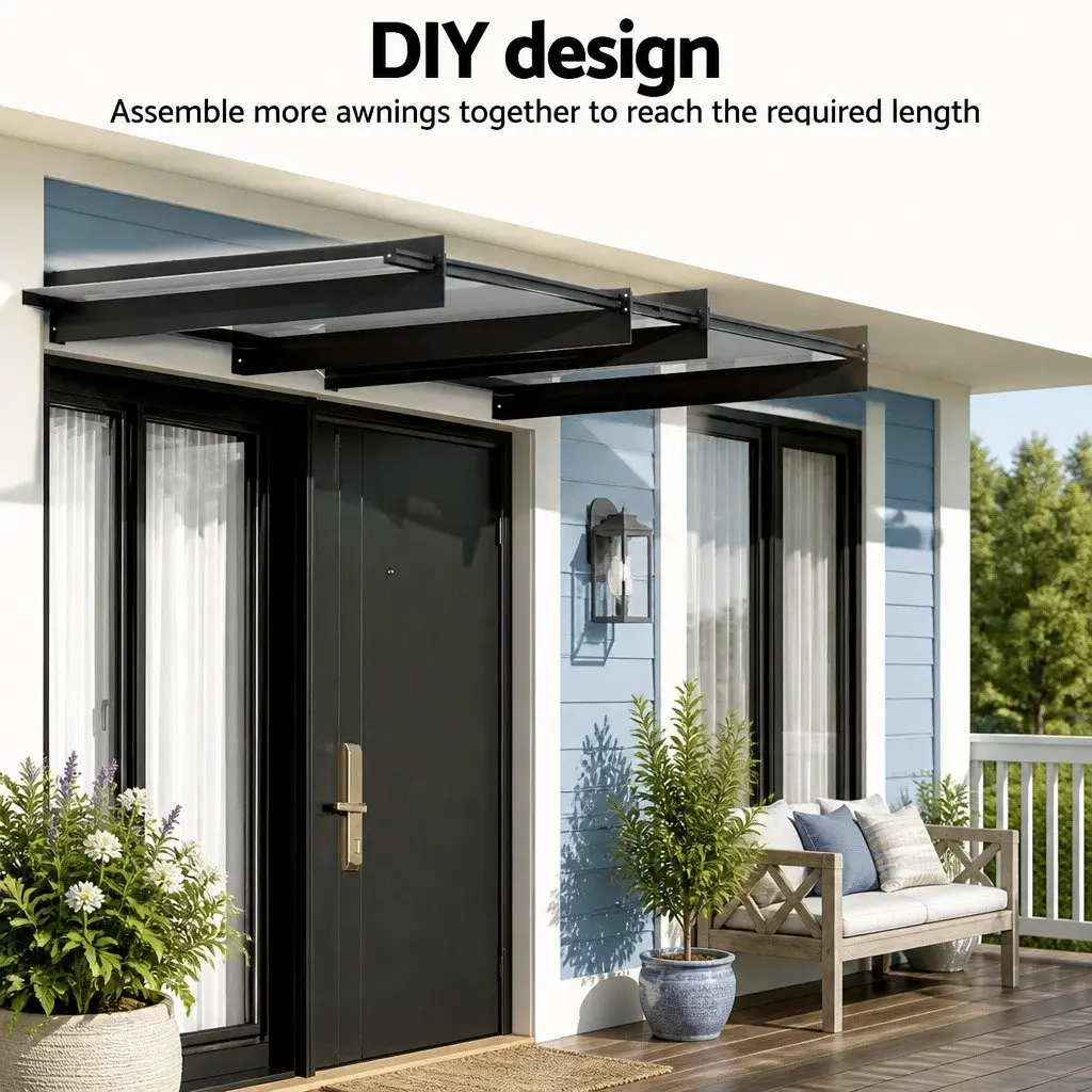 Awning Canopy Transparent 1m x 1m Polycarbonate Panel Metal Frame