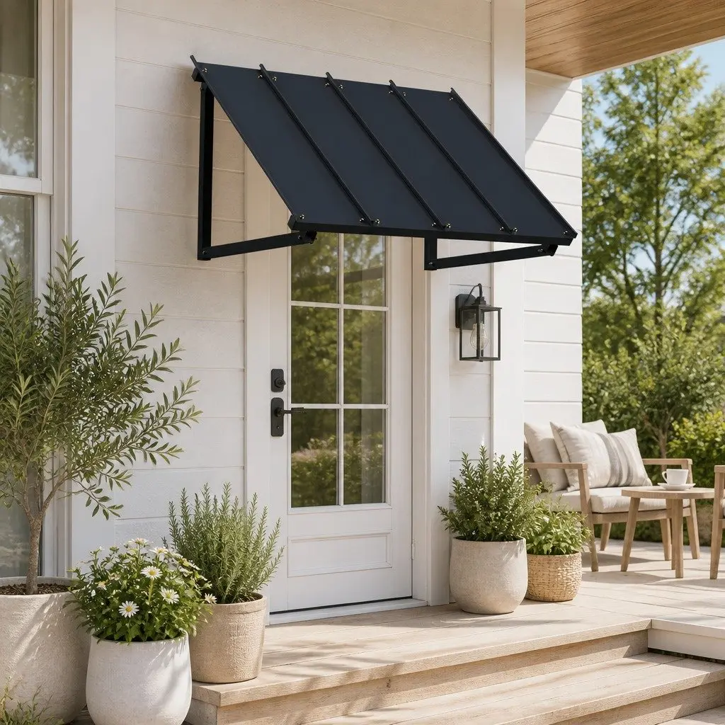 Window Door Awning Canopy Black 1m x 1.2m Metal Frame UV and Rain Resistant