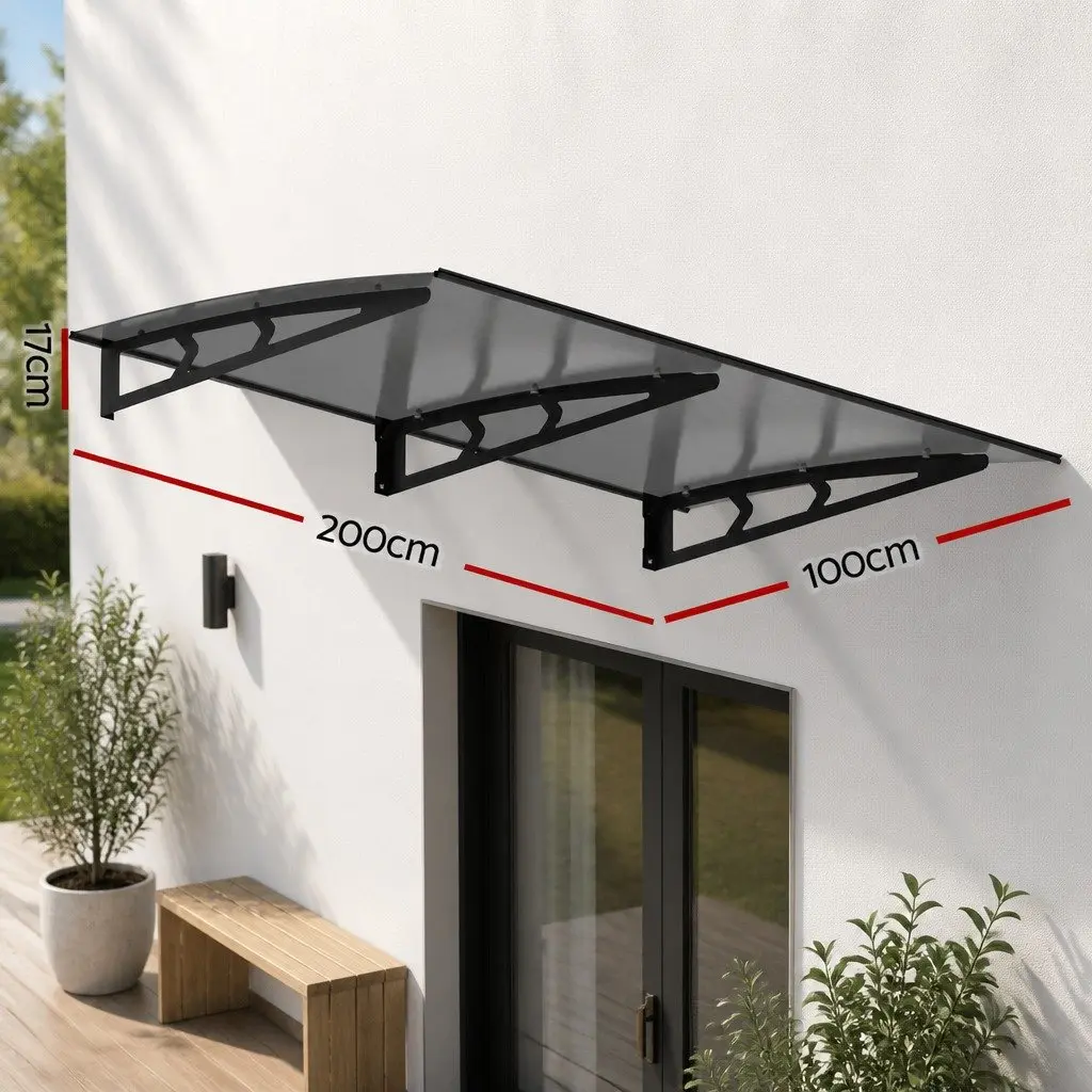 Awning Grey 1m x 2m Polycarbonate Panel Metal Frame Weather UV Resistant