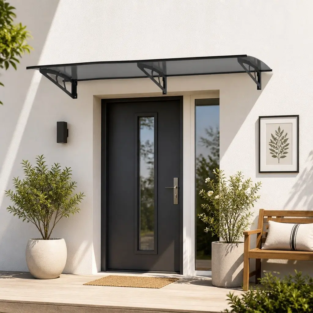 Awning Grey 1m x 2m Polycarbonate Panel Metal Frame Weather UV Resistant