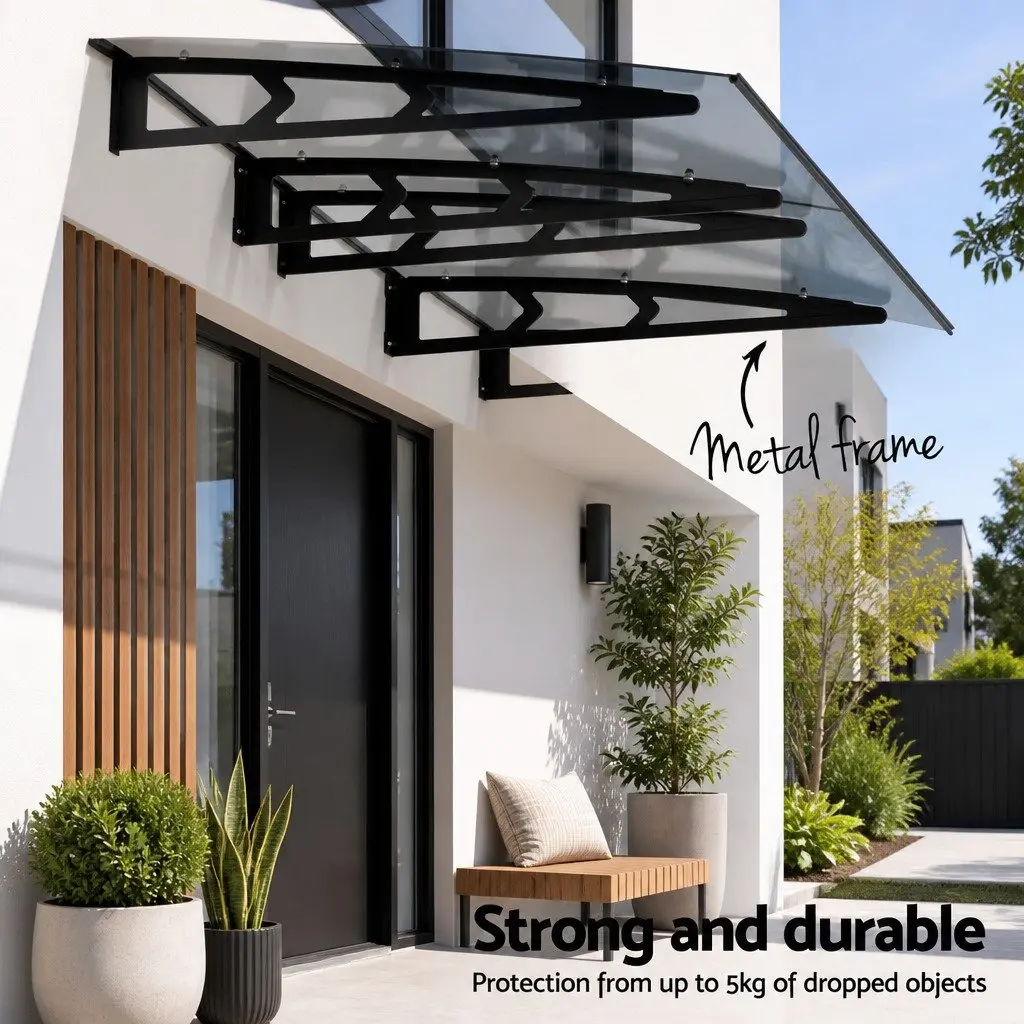 Awning Grey 1m x 2m Polycarbonate Panel Metal Frame Weather UV Resistant