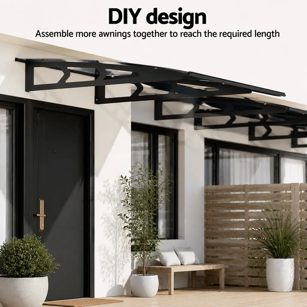 Awning Grey 1m x 2m Polycarbonate Panel Metal Frame Weather UV Resistant