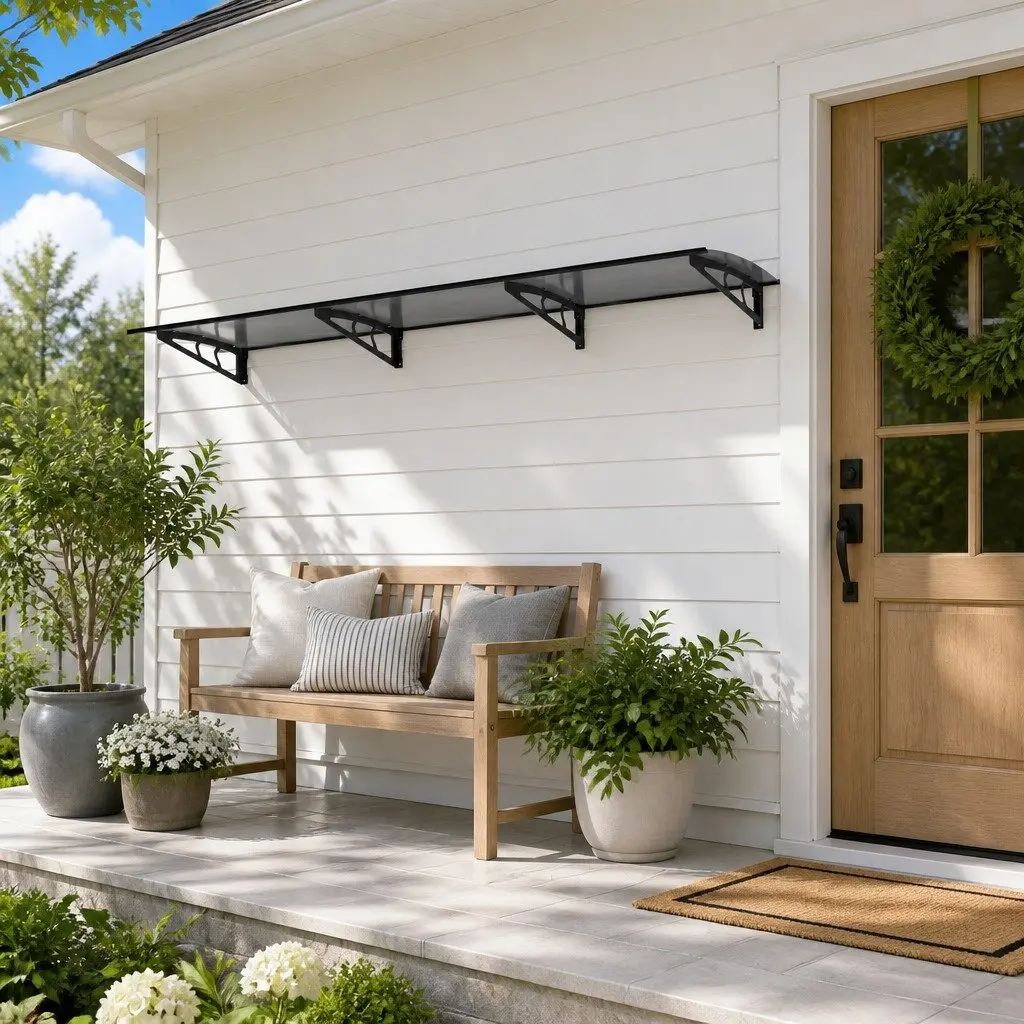 Window Door Awning Canopy 1m x 3m Grey Polycarbonate Panel Metal Frame Porch