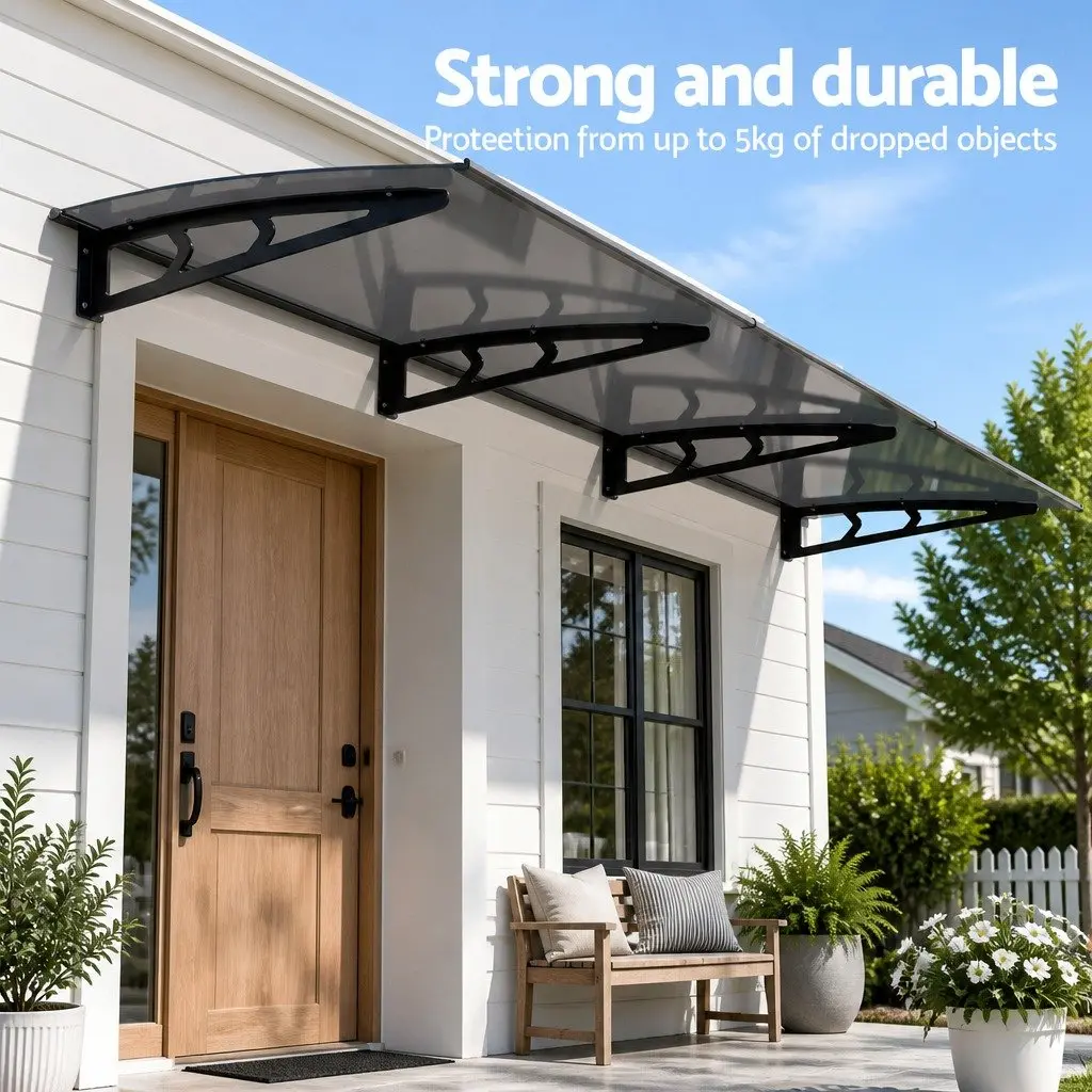 Window Door Awning Canopy 1m x 3m Grey Polycarbonate Panel Metal Frame Porch