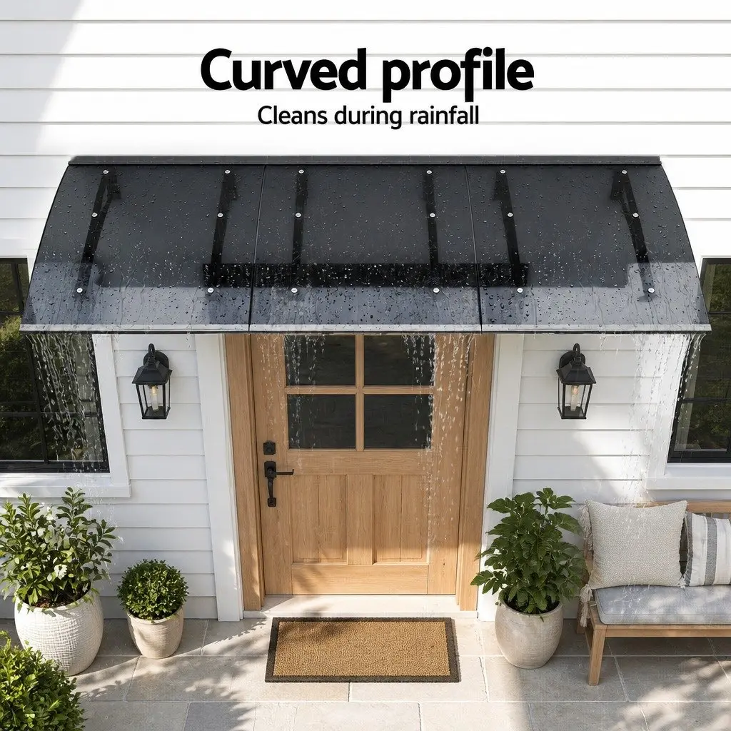 Window Door Awning Canopy 1m x 3m Grey Polycarbonate Panel Metal Frame Porch