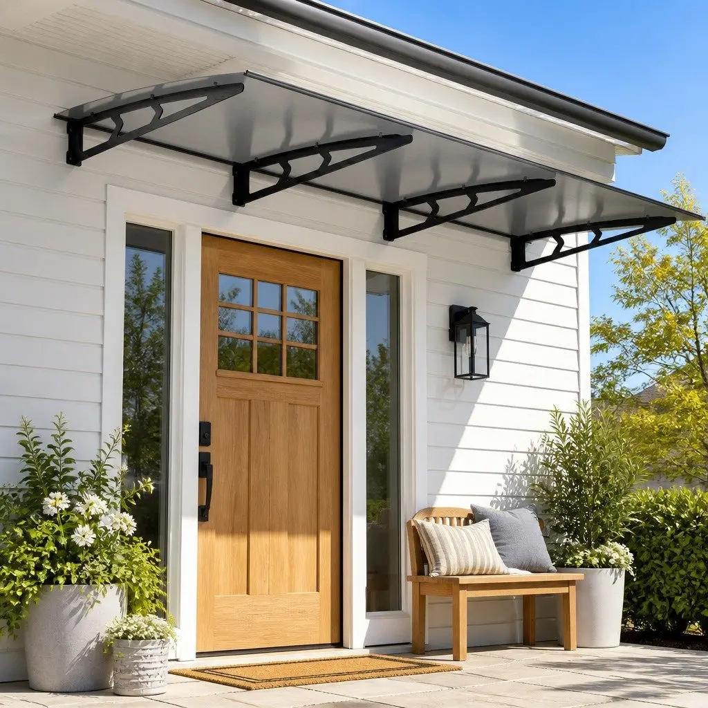 Window Door Awning Canopy 1m x 3m Grey Polycarbonate Panel Metal Frame Porch