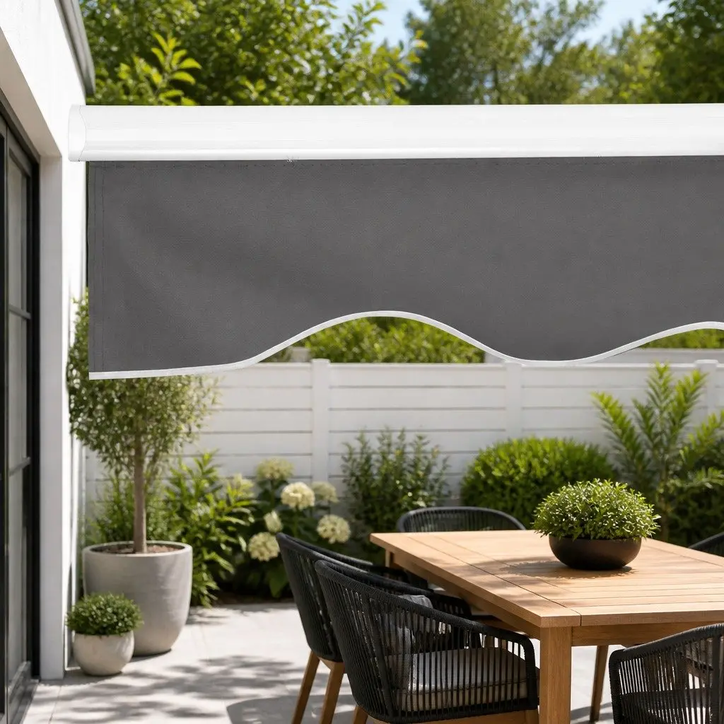 Folding Arm Awning Grey 2m x 1.5m Manual Retractable Sunshade for Garden Patio