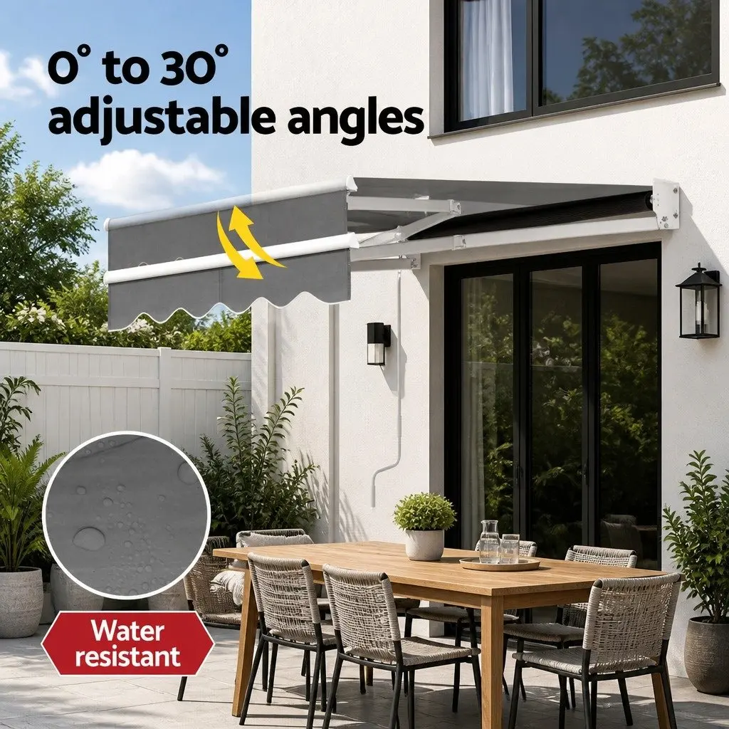 Folding Arm Awning Grey 2m x 1.5m Manual Retractable Sunshade for Garden Patio