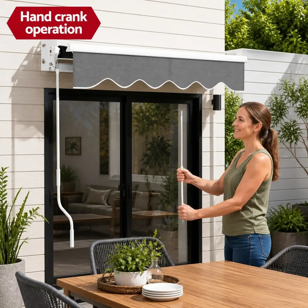 Folding Arm Awning Grey 2m x 1.5m Manual Retractable Sunshade for Garden Patio
