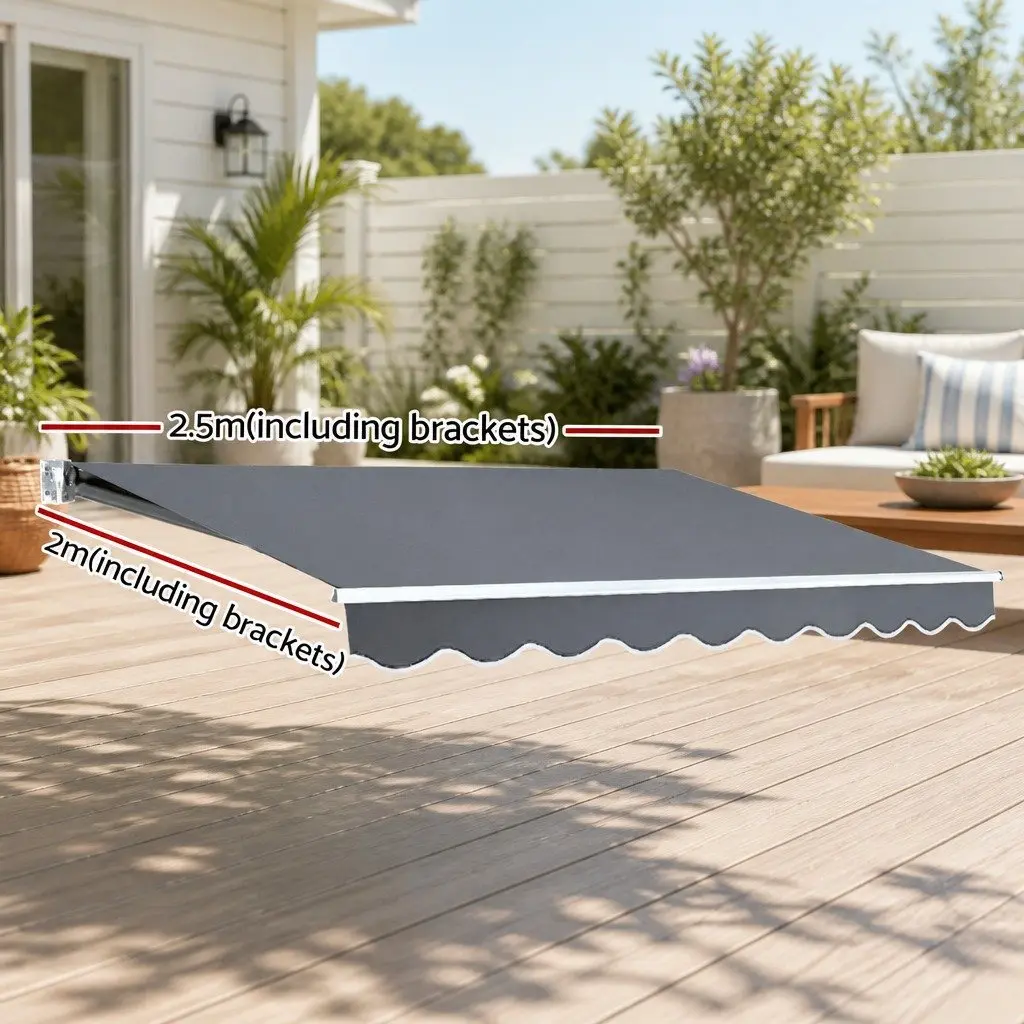 Folding Arm Awning Grey 2.5m x 2m Manual Retractable Sunshade