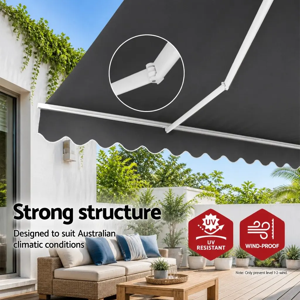 Folding Arm Awning Grey 2.5m x 2m Manual Retractable Sunshade