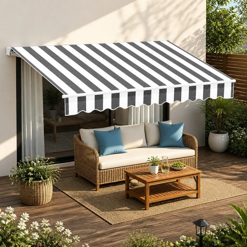 Folding Arm Awning Grey 2.5m x 2m Retractable Manual Hand Crank Sunshade